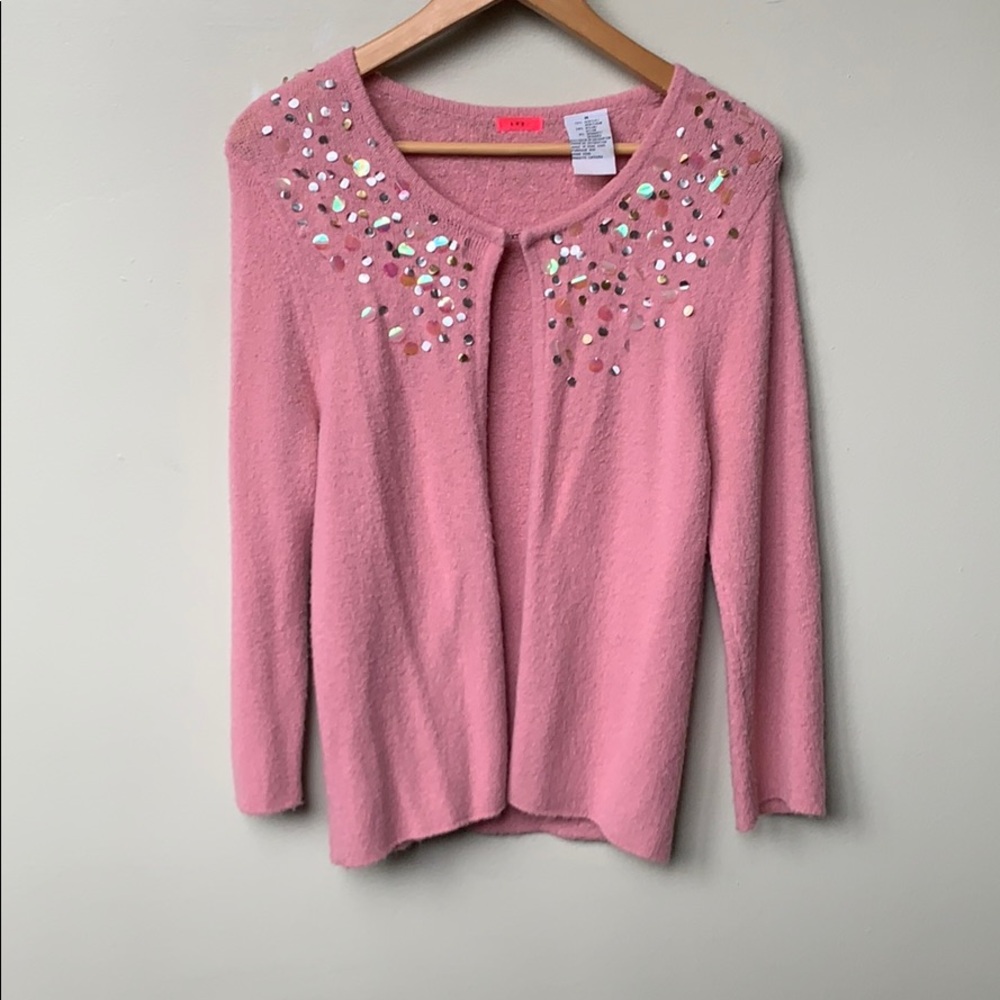 $20/2 LUX. Pink Cardigan with Sequins and Shiny Sparkles